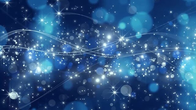キラキラ　紺　ループ動画　玉ボケ　おしゃれ　光る　パーティクル　ウェーブ　夜景　Sparkling navy blue light wave.Flowing particles.Abstract light bokeh motion.Loop video.
