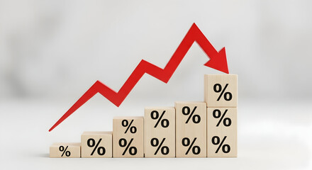 Visualize the economic downturn with this striking image of percentage blocks and a red arrow, perfectly capturing the essence of financial challenges.
