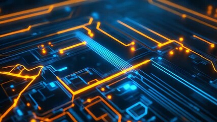 Glowing circuit board lines transmitting data and processing information - Powered by Adobe