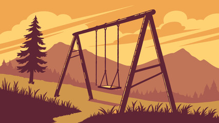 Fototapeta premium A Serene Sunset Landscape with a Silhouette Swing Set.
