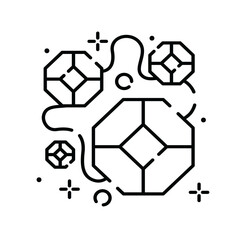 Abstract Geometric Shapes And Sparkles On Transparent Background Black Outline Illustration
