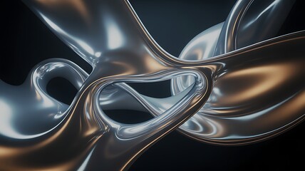 Abstract Metallic Flowing Shape Elegant Design Silver and Gold Tones