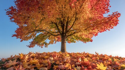 Brilliant autumn tree with vibrant leaves under clear blue sky