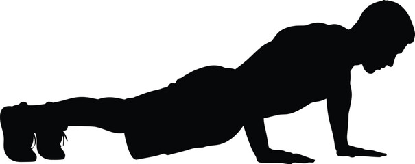 Silhouette of a man doing pushups isolated on white background athlete performing pushup exercise for strength and fitness training