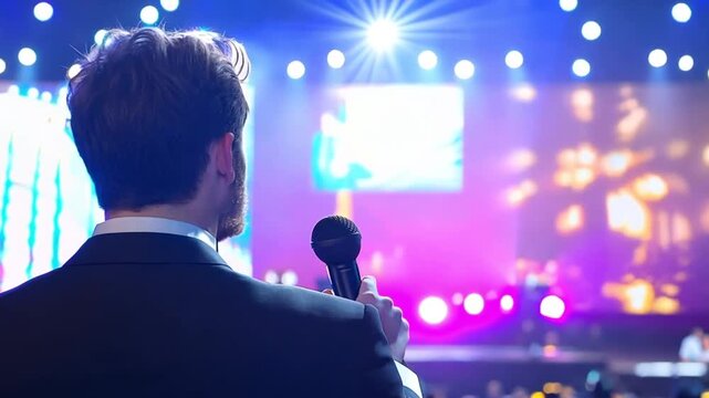 Businessman giving a presentation on stage