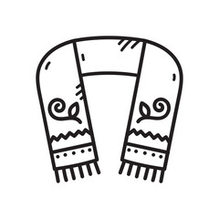 Hand Drawn Sketch of a Scarf with Decorative Patterns and Tassels on a Transparent Background