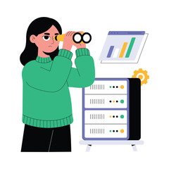 Technician analyzing data flow and monitoring server performance Illustration