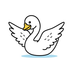 Obraz premium Cute White Swan Illustration With Open Wings And Yellow Beak Isolated On White Background