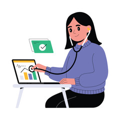 Technician checking and maintaining laptop performance and issues Illustration