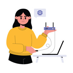 Technician organizing tangled cables and arranging connections neatly Illustration