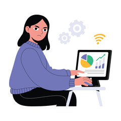 Focused professional working on laptop in modern office environment Illustration