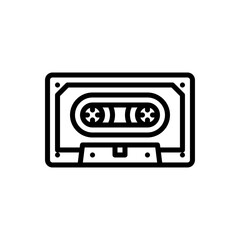 Black Outline Icon of a Cassette Tape on Transparent Background