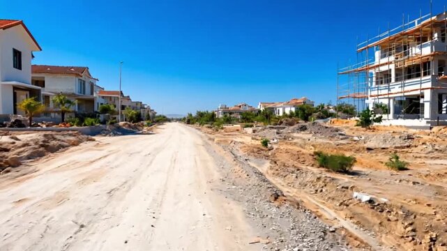 Under Construction Residential Street, Sunny Day, Empty Road, Future Homes