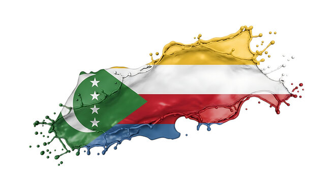 Splash of comoros flag isolated on transparent background, showcasing the vibrant colors and unique design of the national symbol, perfect for representing comorian culture and patriotism - Powered by Adobe