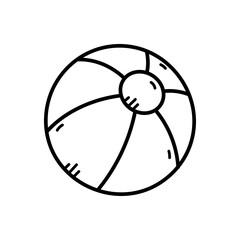 Black and white outline of a beach ball on a transparent background simple doodle style perfect for summer vacation themes