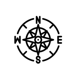 Obraz premium Black Line Art Compass Rose Nautical Directional Symbol With North East South West Cardinal Points On Transparent Background
