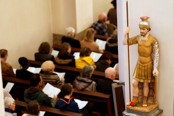 Saint Maurtice church. Holy Thursday. Chrism Mass. Faithful attending mass. Boege. France.