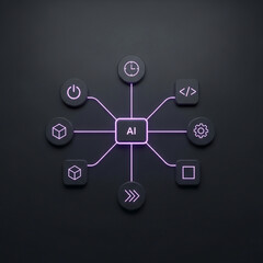Artificial Intelligence Concept with Connected Icons on Dark Background.