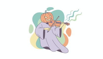 Jackolantern ghost playing violin bringing spooky fun and music to Halloween events