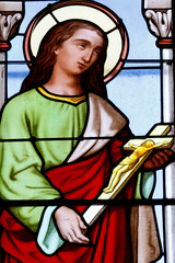 Obraz premium Praz sur Arly church. Stained Window. Saint Mary Magdalene. France.