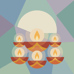 Traditional oil lamps illuminating a festive geometric background Symbolizing hope  celebration