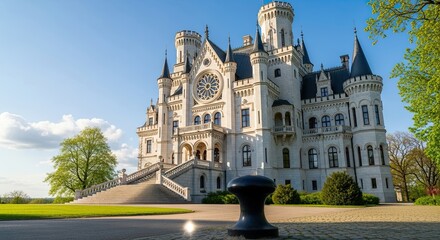 Magnificent Gothic Revival Castle Illuminated by Sunlight