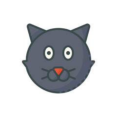 Gray Cat Face Icon With Cartoonish Eyes and Orange Nose on a Transparent Background Pixel Art Style