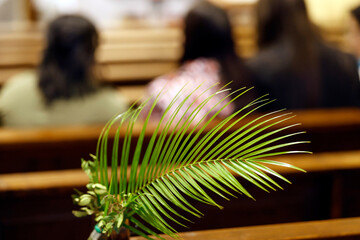 Sainte Catherine church. Holy week. Sunday palm celebration.  Bonneville. France.