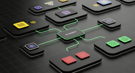Abstract Network of Connected Devices with Glowing Lines.