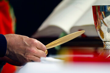Sunday mass in a catholic parish. Eucharistic celebration.  Bonneville. France.