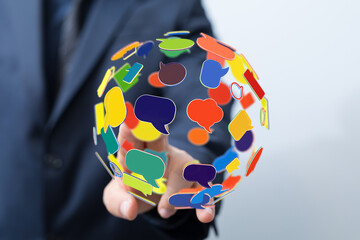 Conceptual image representing global communication, networking, and social media with colorful...