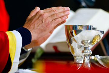 Sunday mass in a catholic parish. Eucharistic celebration.  Bonneville. France.