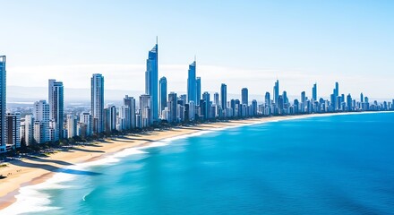 Panoramic view of the gold coast skyline and beach
