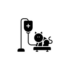 Black Silhouette Icon of a Cat Receiving Intravenous Fluid Therapy on a Medical Stand with a Plus Symbol Against a Transparent Background Veterinary Care Concept