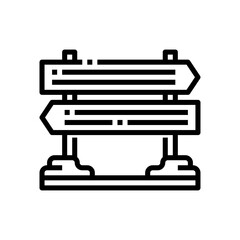 Black Outline Icon of a Wooden Signpost with Two Horizontal Arrows Pointing in Opposite Directions Against a Transparent Background