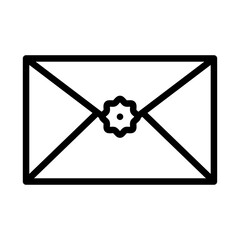 Black Outline Icon of an Envelope with a Star Seal on a Transparent Background