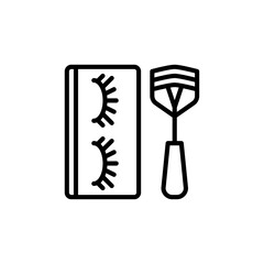 Black Outline Icon of False Eyelashes and Eyelash Curler on Transparent Background Ready for Cosmetic Application