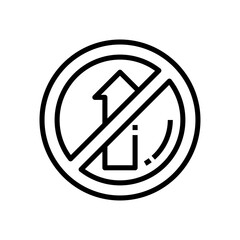 Black Outline Icon Symbolizing Prohibition of Upward Movement or Progress Inside a Circle on a Transparent Background