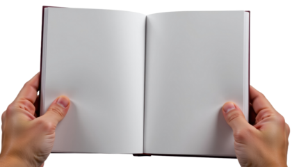 Male Hands Holding an Open Blank Book Studio Setting Photography Minimalistic Environment Close-Up View Creativity Focus