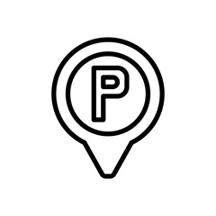 Black Outline Of A Parking Location Pin Icon On A Transparent White Background Minimalist Simple Design For Navigation And Transportation
