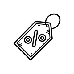 Black Outline Of A Price Tag Or Discount Label With A Percentage Symbol In The Center Isolated On A Transparent Background
