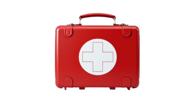 Emergency Response Kit Medical Facility First Aid Equipment Red Metal Case Front View Health Preparedness