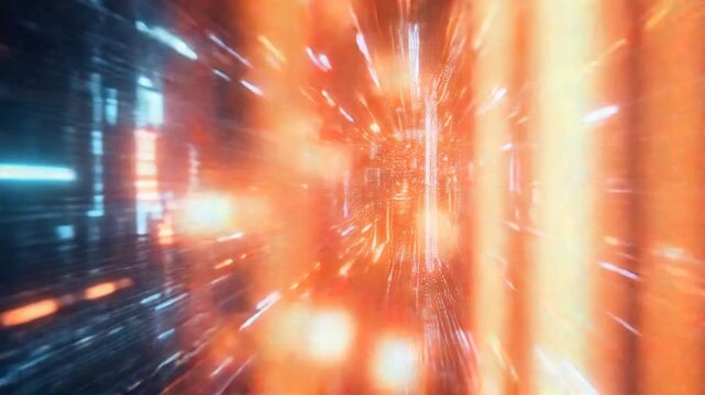Digital data flowing through abstract futuristic network tunnel