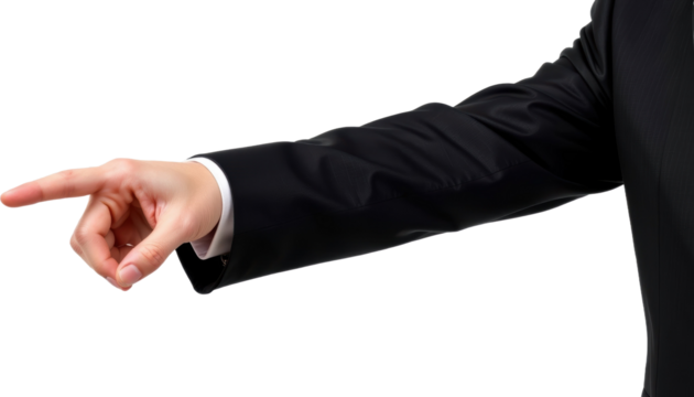 Businessman's Arm Pointing to Success in an Office Setting Professional Gesture Focused Perspective