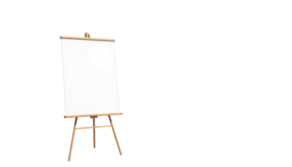 Creative Action Blank White Flip Chart Office Space Visual Content Minimalist Environment Wide Angle Presentation Ideas