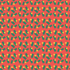 Money and Gold Coins Seamless Pattern with Red Background. Abstract Vector illustration.