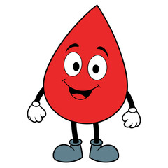 blood drop cartoon. Happy and Friendly Red Blood Drop Mascot Character Vector Illustration. Ideal for Children's Medical Education, Donation Campaigns, and Healthcare Design.