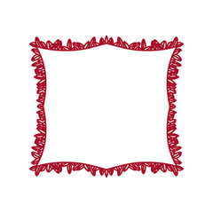 Hand drawn red wooden frame with decorative border, linear sketch style, clean whimsical pencil doodle.