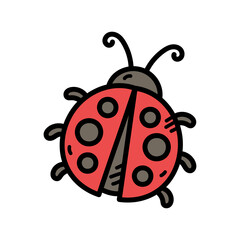 Hand Drawn Red Ladybug Insect With Black Spots On Transparent Background Spring Doodle Style