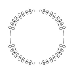 Decorative Circle Border of Simple Leafy Sprigs with Dashed Line Connectors on Transparent Background